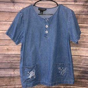 Denim fish tunic top Nautical